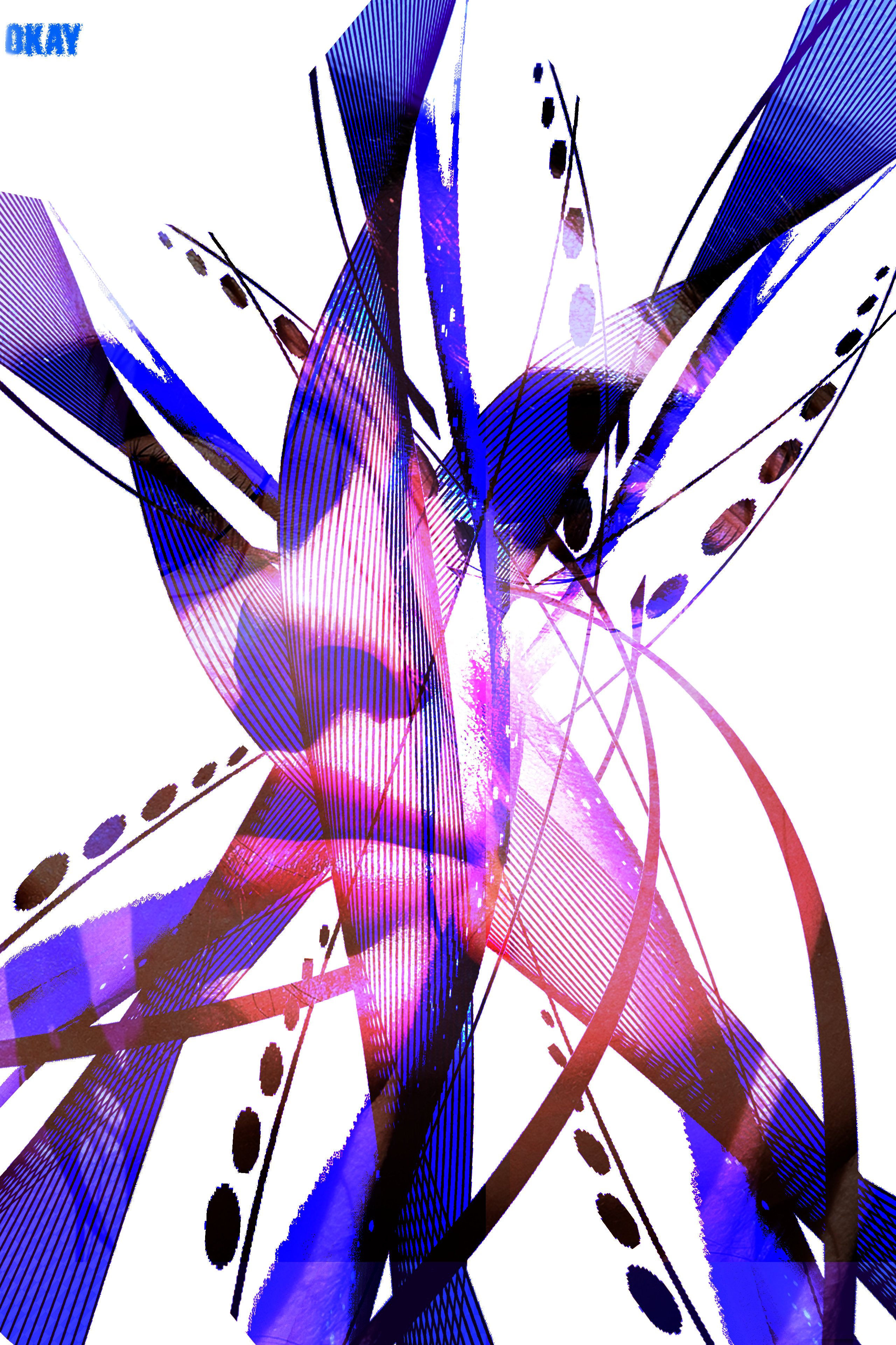 Abstract art with blue, purple, and pink colors on a white background